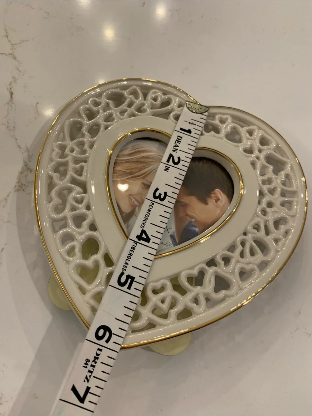 Lenox Pierced Heart Ivory Porcelain Gold Trim Small Picture Frame 6” NEW.